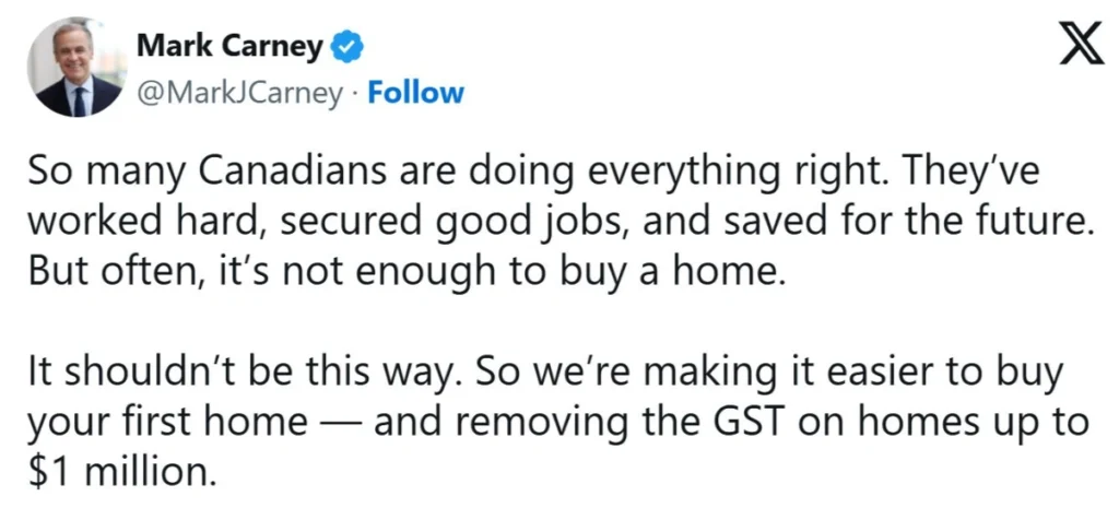 mark carney no GST for first time home buyers