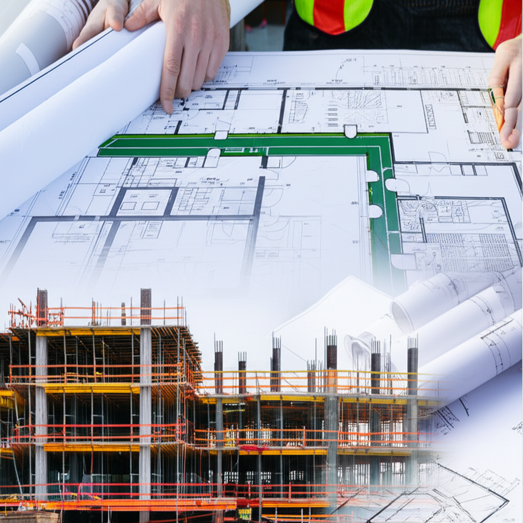 Blueprint and construction tools representing pre-construction investment